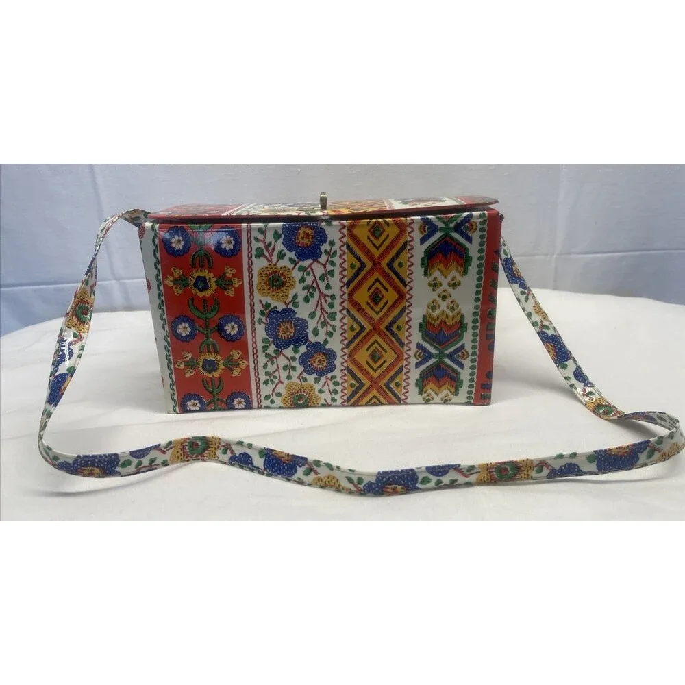 Vintage Boho Large Diaper Bag Patterned Box Retro Multicolor Crossbody Groovy